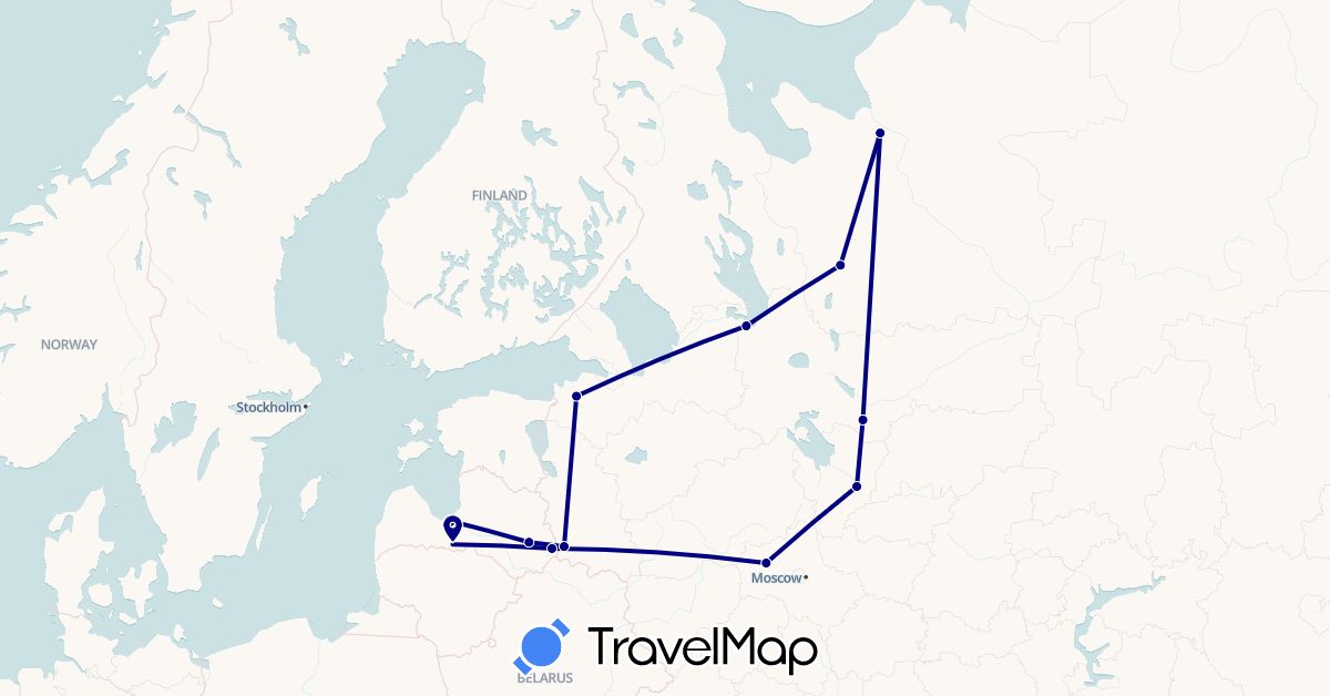 TravelMap itinerary: driving in Latvia, Russia (Europe)